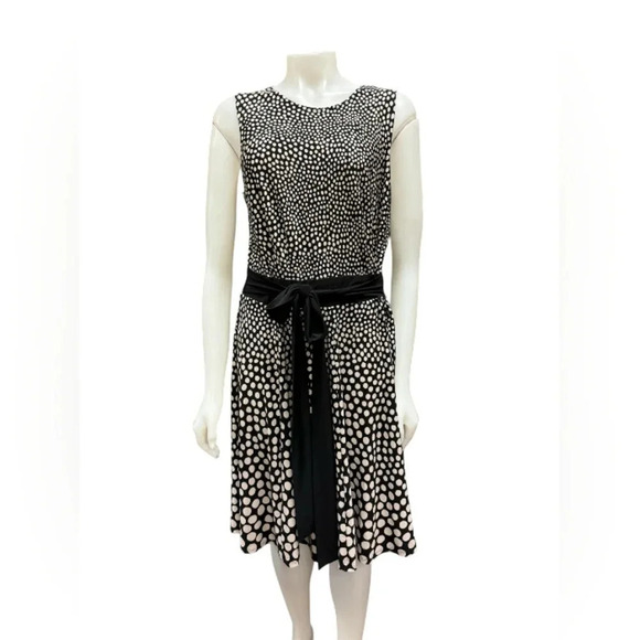 Just…Taylor Dress Black/White Sleeveless Polka Dot Tie Up  Midi Size 12W - Picture 1 of 8